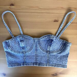 Pacsun Bustier Top Womens Medium Blue Denim Studded Spaghetti Strap Cropped Top